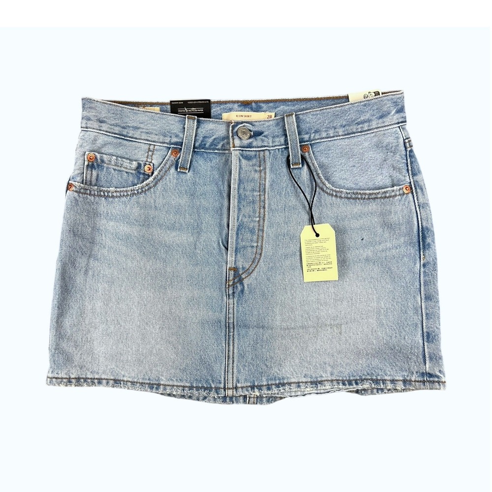 NEW Levis Icon Skirt Light Wash Denim Mini Skirt Mid Rise 100 Cotton Size 28